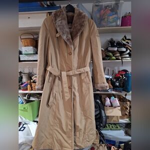 Mighty  Mac Out O Gloucester Women's Tan Trench Coat with Faux Fur Collar